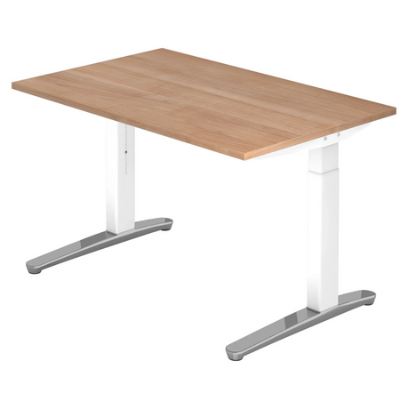 Hoogteverstelbaar bureau XTRA XB 12 WC in walnoot-look met wit onderstel van hjh OFFICE PRO