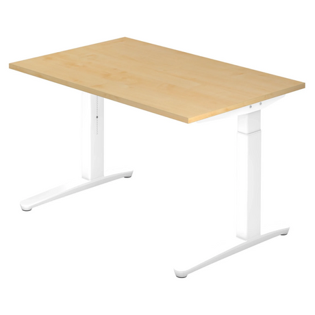 Hoogteverstelbaar bureau XTRA XB 12 WW in esdoornoptiek met wit onderstel van hjh OFFICE PRO