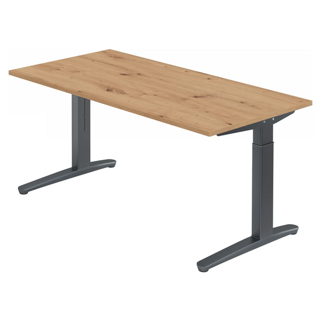 Hoogteverstelbaar bureau XTRA XB 16 GG in rustiek eiken met grijze tafelpoten van hjh OFFICE PRO