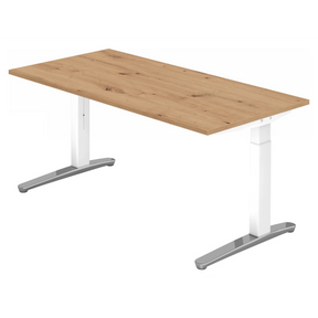 Hoogteverstelbaar bureau XTRA XB 16 WC met blad in knoestige eik en witte poten van hjh OFFICE PRO