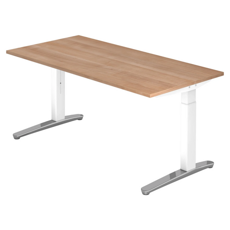 Hoogteverstelbaar bureau XTRA XB 16 WC in walnootlook met wit onderstel van hjh OFFICE PRO