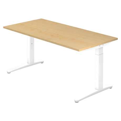 Hoogteverstelbaar bureau XTRA XB 16 WW met esdoornhouten blad en wit onderstel van hjh OFFICE PRO
