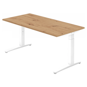 Hoogteverstelbaar bureau XTRA XB 16 WW in rustiek eiken met wit onderstel van hjh OFFICE PRO