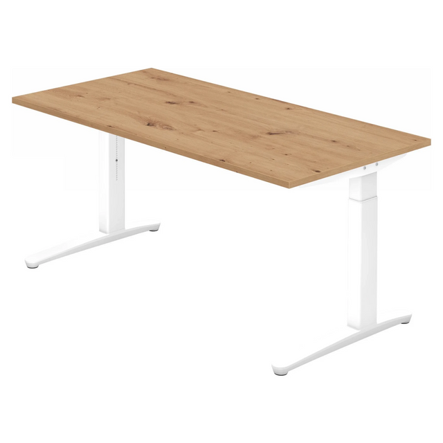 Hoogteverstelbaar bureau XTRA XB 16 WW in rustiek eiken met wit onderstel van hjh OFFICE PRO