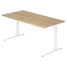 Hoogteverstelbaar bureau XTRA XB 16 WW met een eikenhouten blad en wit onderstel van hjh OFFICE PRO