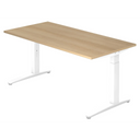 Hoogteverstelbaar bureau XTRA XB 16 WW met een eikenhouten blad en wit onderstel van hjh OFFICE PRO