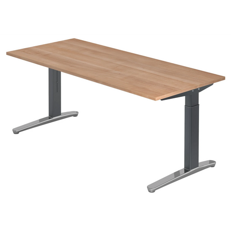 Hoogteverstelbaar bureau XTRA XB 19 GC in walnootlook met antracietkleurig frame van hjh OFFICE PRO