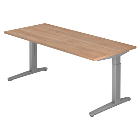 Hoogteverstelbaar bureau XTRA XB 19 SS in walnootlook met grijze T-poten van hjh OFFICE PRO