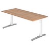Hoogteverstelbaar bureau XTRA XB 19 WC met walnootkleurig tafelblad en witte poten van hjh OFFICE PRO