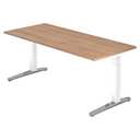 Hoogteverstelbaar bureau XTRA XB 19 WC met walnootkleurig tafelblad en witte poten van hjh OFFICE PRO