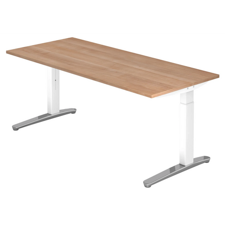 Hoogteverstelbaar bureau XTRA XB 19 WC met walnootkleurig tafelblad en witte poten van hjh OFFICE PRO