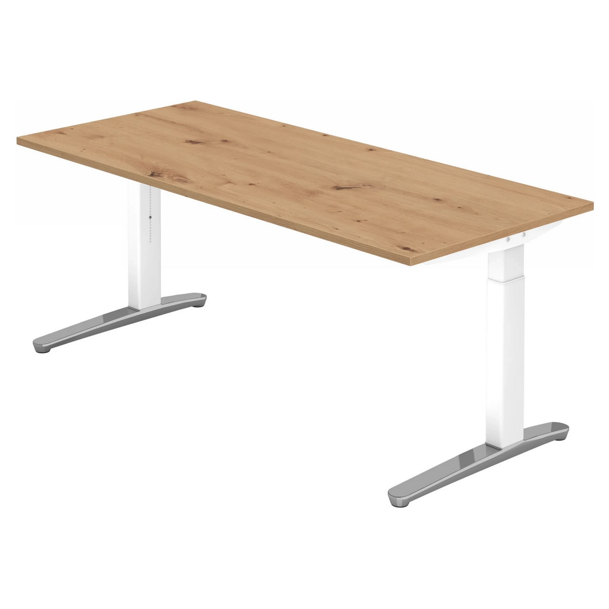 Hoogteverstelbaar bureau XTRA XB 19 WC in knoestig eiken met wit onderstel van hjh OFFICE PRO