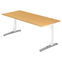 Hoogteverstelbaar bureau XTRA XB 19 WC in beuken met witte poten en zilverkleurige voetjes van hjh OFFICE PRO