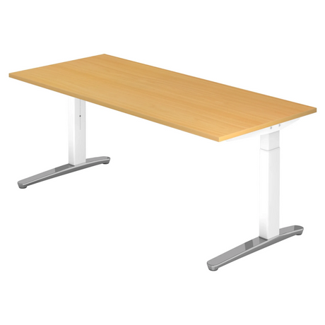 Hoogteverstelbaar bureau XTRA XB 19 WC in beuken met witte poten en zilverkleurige voetjes van hjh OFFICE PRO