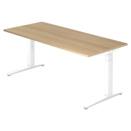 Hoogteverstelbaar bureau XTRA XB 19 WW in eiken met wit frame van hjh OFFICE PRO