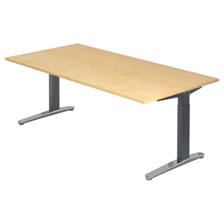 Hoogteverstelbaar bureau XTRA XB 2E GC in esdoornoptiek met grijze metalen poten van hjh OFFICE PRO