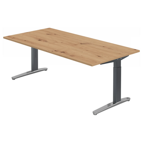 Hoogteverstelbaar bureau XTRA XB 2E GC in knoestige eik met grijze poten van hjh OFFICE PRO