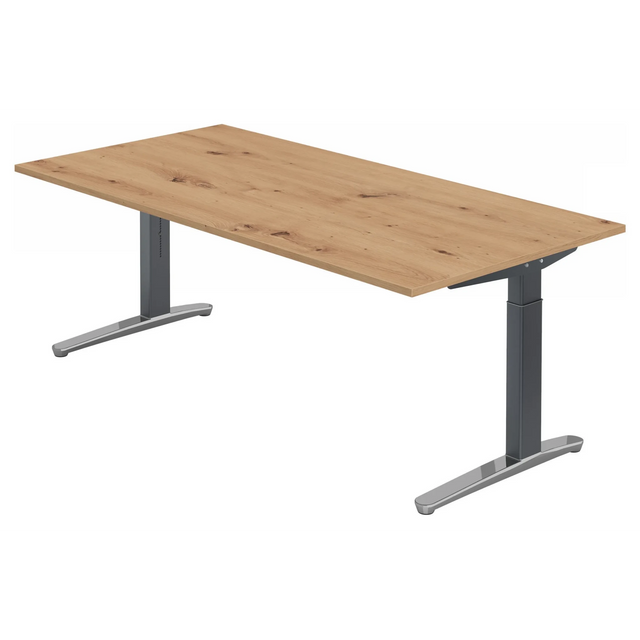 Hoogteverstelbaar bureau XTRA XB 2E GC in knoestige eik met grijze poten van hjh OFFICE PRO