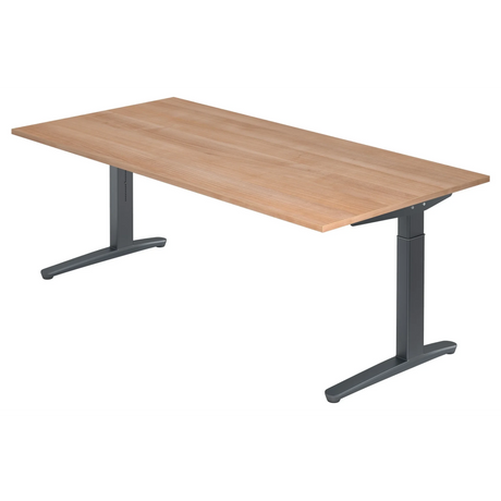 Hoogteverstelbaar bureau XTRA XB 2E GG in walnoot-look met donkergrijs frame van hjh OFFICE PRO