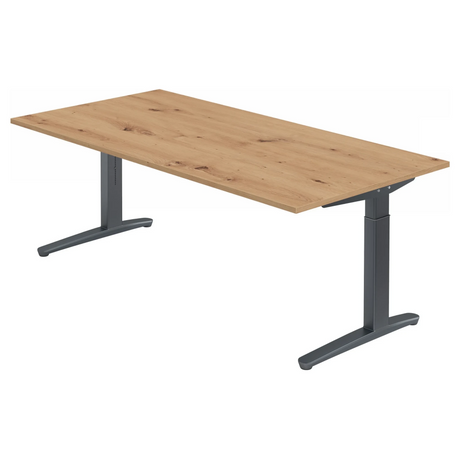 Hoogteverstelbaar bureau XTRA XB 2E GG met blad in essen-eiken en antracietkleurig onderstel van hjh OFFICE PRO