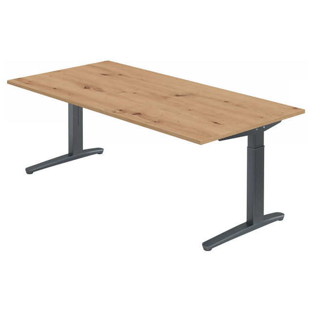 Hoogteverstelbaar bureau XTRA XB 2E GG met blad in essen-eiken en antracietkleurig onderstel van hjh OFFICE PRO