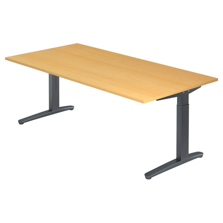 Hoogteverstelbaar bureau XTRA XB 2E GG in beuken met een donkergrijs onderstel van hjh OFFICE PRO