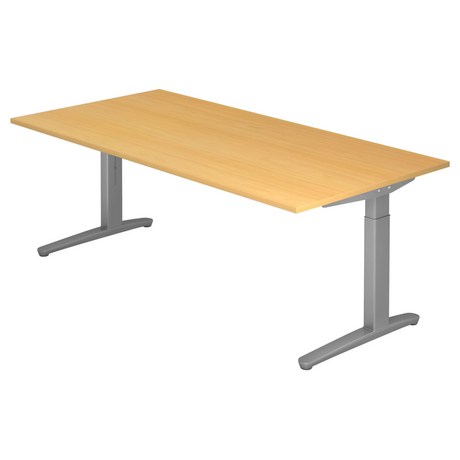Hoogteverstelbaar bureau XTRA XB 2E SS in beuken met grijze T-poten van hjh OFFICE PRO