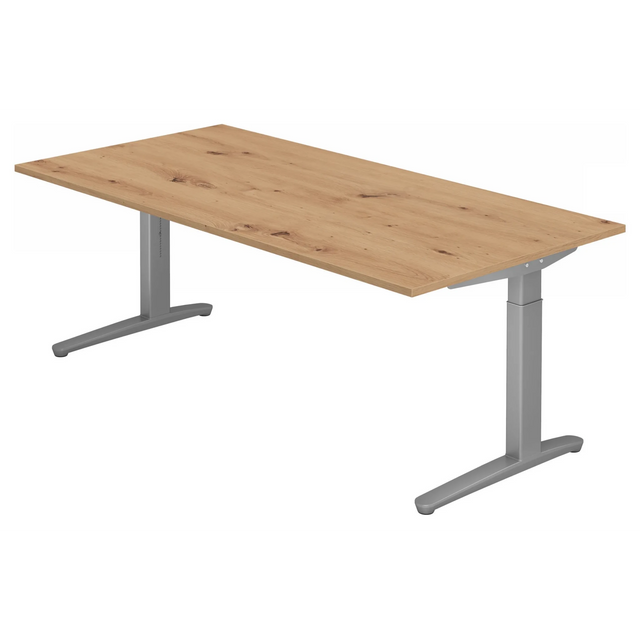 Hoogteverstelbaar bureau XTRA XB 2E SS in knoestige eik met grijs onderstel van hjh OFFICE PRO