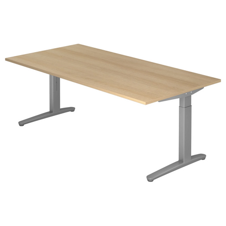 Hoogteverstelbaar bureau XTRA XB 2E SS in eikenlook met grijze T-poten van hjh OFFICE PRO