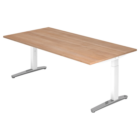 Hoogteverstelbaar bureau XTRA XB 2E WC in walnootlook met witte poten van hjh OFFICE PRO