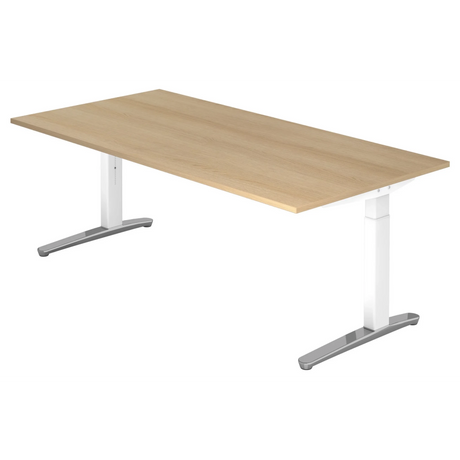 Hoogteverstelbaar bureau XTRA XB 2E WC in eikenlook met witte poten van hjh OFFICE PRO