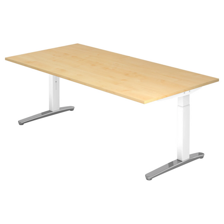 Hoogteverstelbaar bureau XTRA XB 2E WC in esdoornoptiek met witte poten van hjh OFFICE PRO
