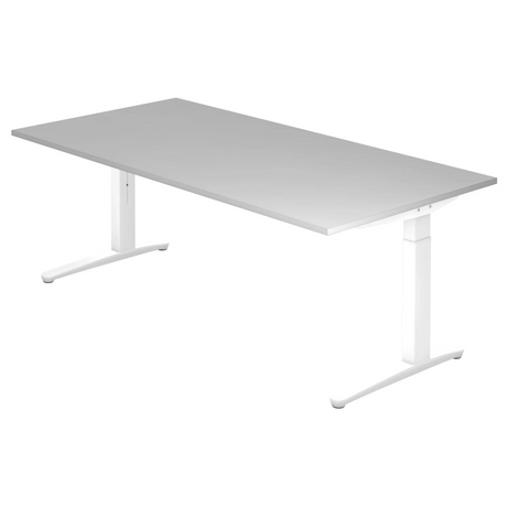 Hoogteverstelbaar bureau XTRA XB 2E WW met grijs tafelblad en wit onderstel van hjh OFFICE PRO