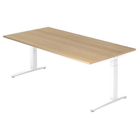Hoogteverstelbaar bureau XTRA XB 2E WW in eikenlook met wit onderstel van hjh OFFICE PRO