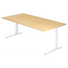 Hoogteverstelbaar bureau XTRA XB 2E WW met esdoornhouten blad en witte poten van hjh OFFICE PRO