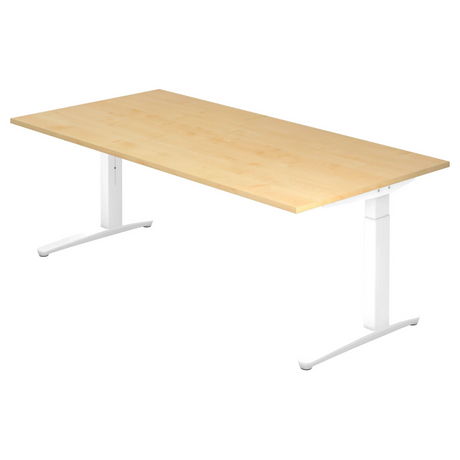 Hoogteverstelbaar bureau XTRA XB 2E WW met esdoornhouten blad en witte poten van hjh OFFICE PRO