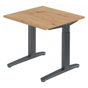 Hoogteverstelbaar bureau XTRA XB 8 GG met blad in knoestig eiken en grijze poten van hjh OFFICE PRO
