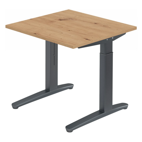 Hoogteverstelbaar bureau XTRA XB 8 GG met blad in knoestig eiken en grijze poten van hjh OFFICE PRO