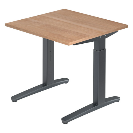 Hoogteverstelbaar bureau XTRA XB 8 GG met blad in walnootlook en donkergrijs frame van hjh OFFICE PRO
