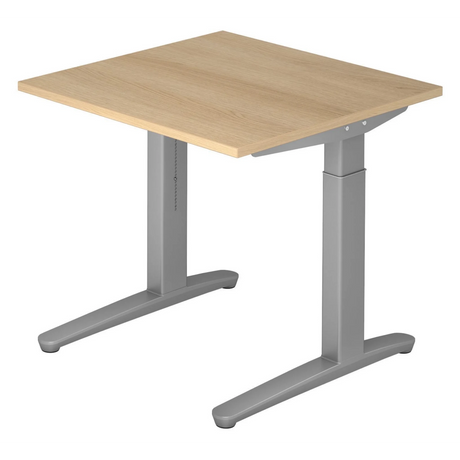 Hoogteverstelbaar bureau XTRA XB 8 SS met licht eikenhouten blad en grijze poten van hjh OFFICE PRO