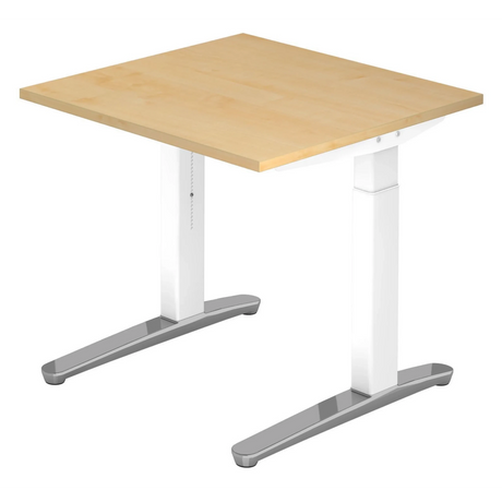 Hoogteverstelbaar bureau XTRA XB 8 WC met esdoornhouten blad en witte poten van hjh OFFICE PRO