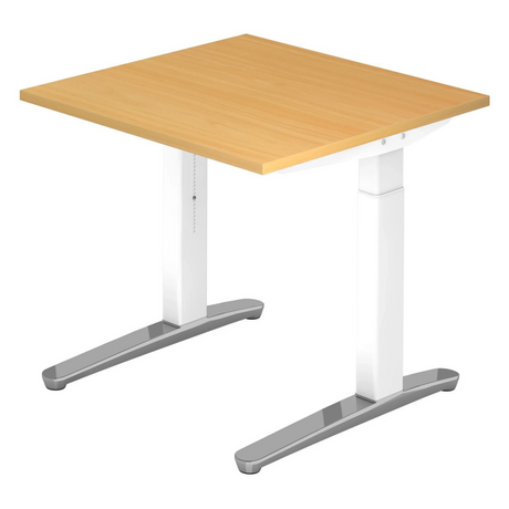 Hoogteverstelbaar bureau XTRA XB 8 WC in beuken met witte poten en zilverkleurige voeten van hjh OFFICE PRO