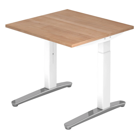Hoogteverstelbaar bureau XTRA XB 8 WC in walnootlook met wit onderstel van hjh OFFICE PRO
