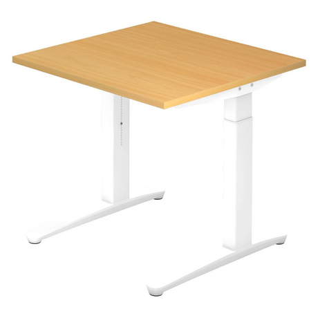 Hoogteverstelbaar bureau XTRA XB 8 WW met beukenkleurige plaat en wit onderstel van hjh OFFICE PRO
