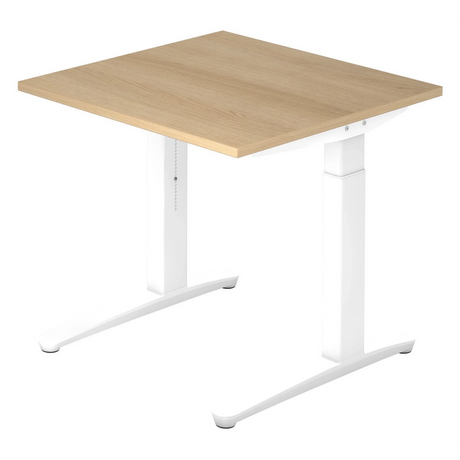 Hoogteverstelbaar bureau XTRA XB 8 WW met eikenhouten blad en wit onderstel van hjh OFFICE PRO
