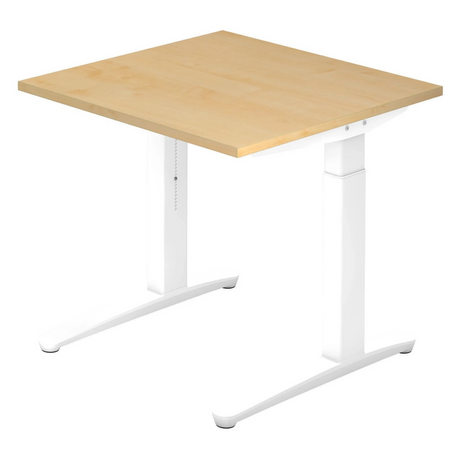Hoogteverstelbaar bureau XTRA XB 8 WW met esdoornhouten blad en wit onderstel van hjh OFFICE PRO