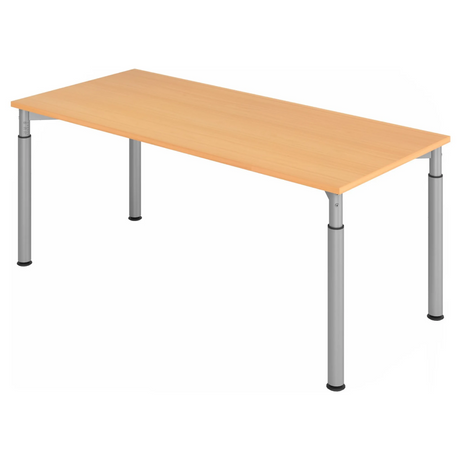 Hoogteverstelbaar bureau YAMA 19 S in beukenlook met zilverkleurige poten van hjh OFFICE PRO
