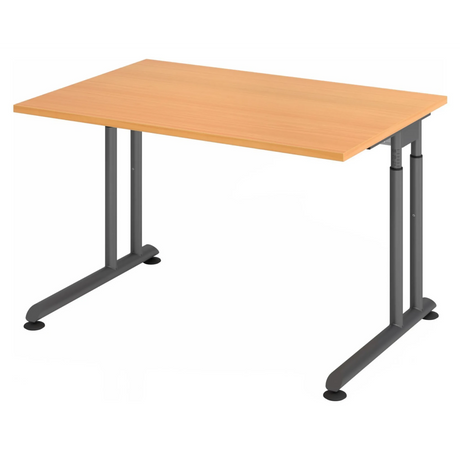 Hoogteverstelbaar bureau ZENO 12 G in beuken en grafiet met T-pootonderstel van hjh OFFICE PRO