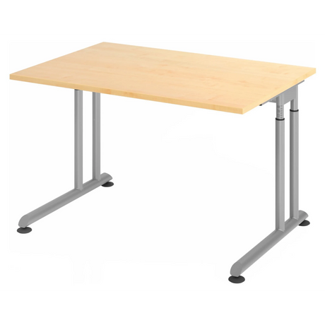 Hoogteverstelbaar bureau ZENO 12 S in esdoornlook met zilveren metalen poten van hjh OFFICE PRO