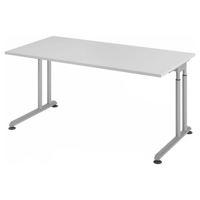 Hoogteverstelbaar bureau ZENO 16 S met grijs tafelblad en zilveren frame van hjh OFFICE PRO